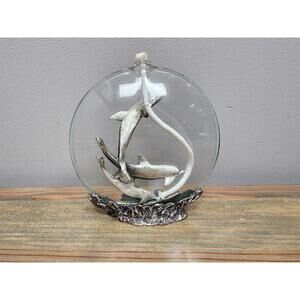 Glass Pewter Dolphin Vintage Accent Oil Lamp